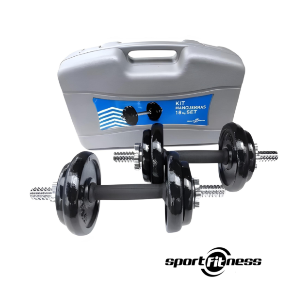 Mancuernas Kit 18 Kg Sportfitness Multiejercicios Gym Negro